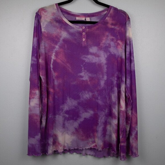 Lori Goldstien LOGO layers purple tie dye long sleeve shirt-M - Picture 1 of 5